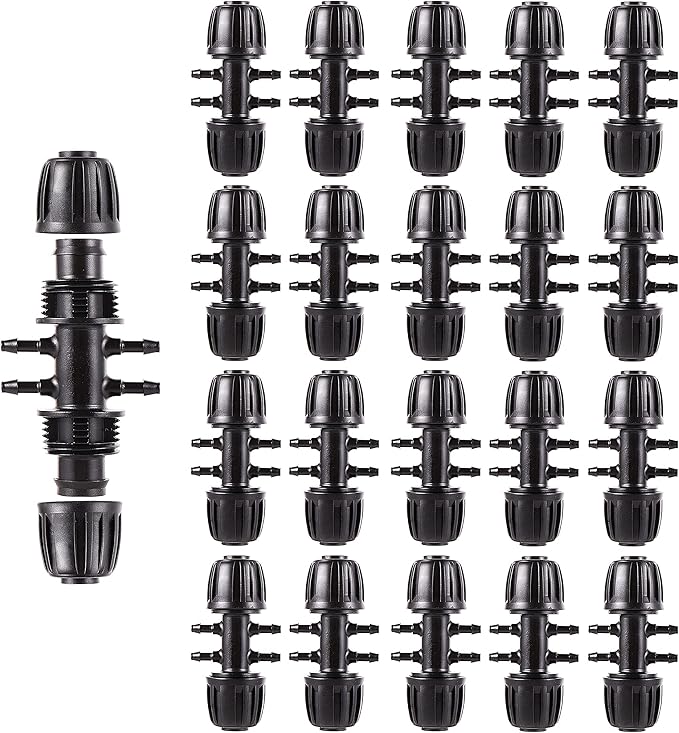 Barbed Tee Irrigation Fittings 1/2 Inch to 1/4 Inch Drip-proof Fitting for Irrigation Pipe (1/2'' ID x 0.60''-0.63'' OD) 6-Way-20 PCS