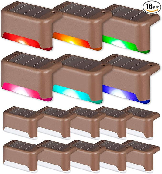 SOLPEX Color Changing Solar Deck Lights, 16 Pack Waterproof LED Lights for Decks,Stairs,Fences,Yards and Patios