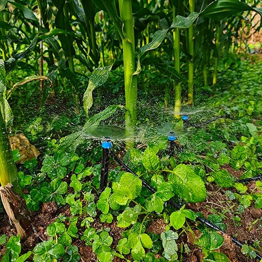 50 Pack Drip Irrigation Emitters Adjustable Irrigation Dripper 360 Degree Full Circle Pattern Water Flow Bubbler with Stake for 1/4 inch Irrigation Hose for Garden Greenhouse