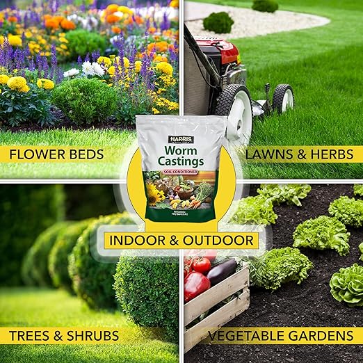 Harris Worm Castings Organic Fertilizer - Soil Superfood for Houseplants, Flowers, and Vegetables, 4qt, 5lb Bag