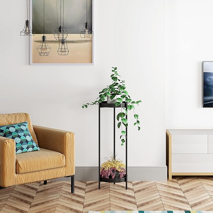 30" Plant Stand, 2 Tier Metal Flower Plants Holder with 2 Removable Display for Indoor or Outdoor,Pot Plant Planter Display(30 X 10in,Black)