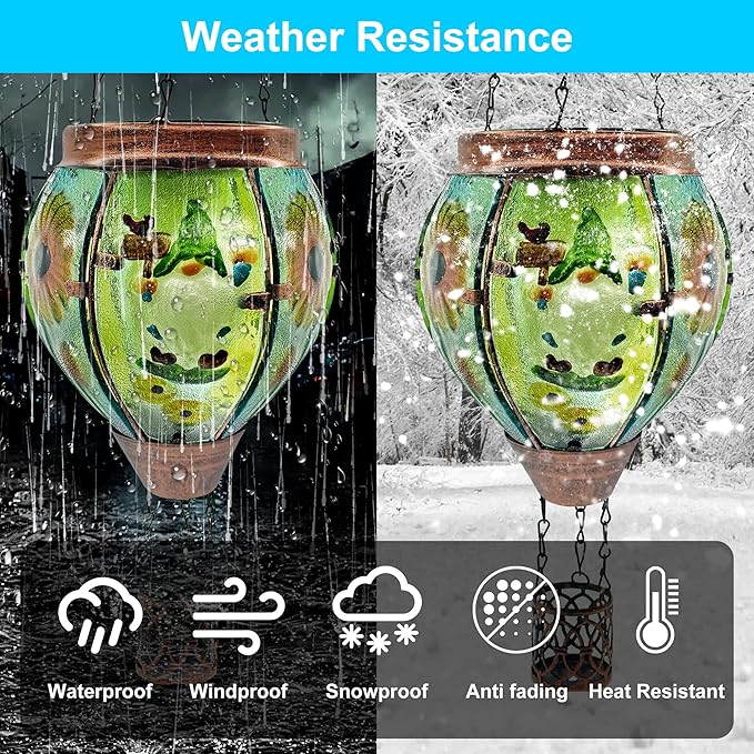 Solar Hot Air Balloon Lantern with Flame, Solar Hot Air Balloon Waterproof Lantern for Garden Farmhouse Decoration (GardenGnome2pcs)