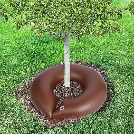 TezhiIe 3 Pack 15 Gallon Tree Watering Ring Bag, PVC Drip Irrigation Water Pouch Automatic Drip System, Watering Donuts for Trees, Deep Root & Low-Profile Slow Release Watering Bag