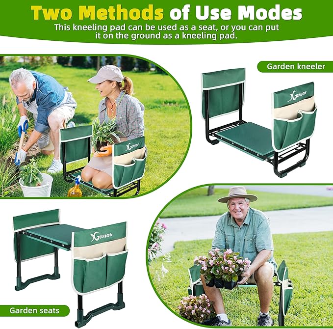 Garden Kneeler and Seat Garden Stool Heavy Duty Garden Kneeler Garden Kneeling Bench with Handles Garden Seat Comes with Tool Pouch & Gloves Gardening Gifts for Seniors Women & Men (Green)