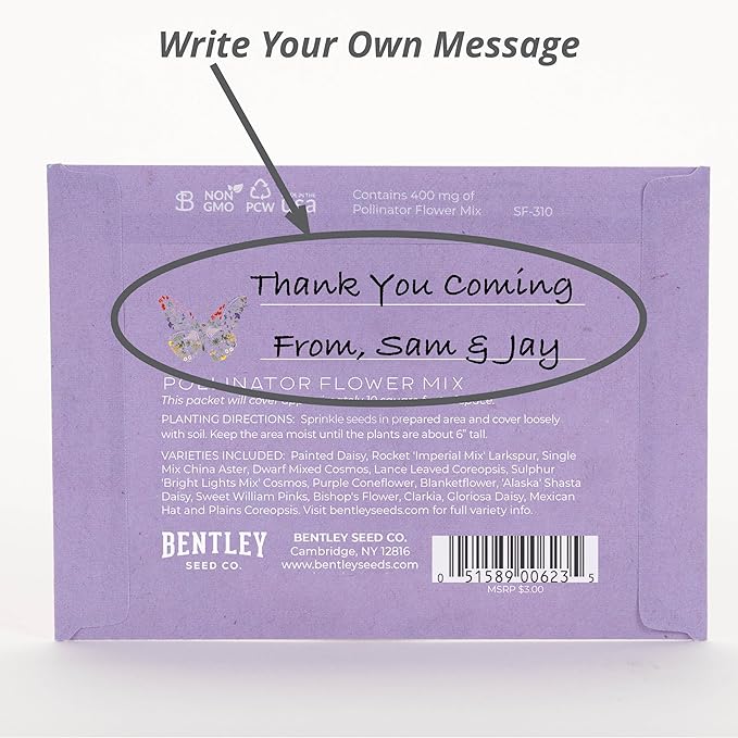 Bentley Seed Co. Thank You Packet - Butterfly Pollinator Mix - 25 Seed Packets - Perfect Eco-Friendly Thank You Gift - Non GMO Seeds, Purple