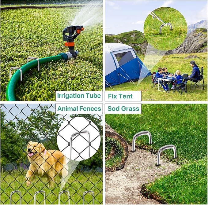 4 Inches Landscape Staples,Galvanized Garden Stakes Yard Stakes Garden Staples Prefect for Weed Barrier Fabric,11 Gauge Landscape pins for Tent,Balloons, Irrigation Tube. (100package, 4 inch)