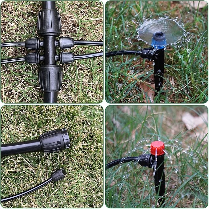 Drip Irrigation Emitters, Sprayers for 1/4" Tubing, 1/2" to 1/4" Fittings, Barbed Connectors for 1/2" Tubing (0.67" OD), End Plugs for Garden Watering System 38 Pcs (Tubing Not Included)