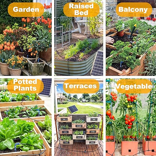 Solar Irrigation, Automatic Plants Watering System, Solar Powered Drip Irrigation Kit, Self Watering Devices with Timer, Outdoor Irrigation System for Potted Plants in Patio, Balcony (Large)