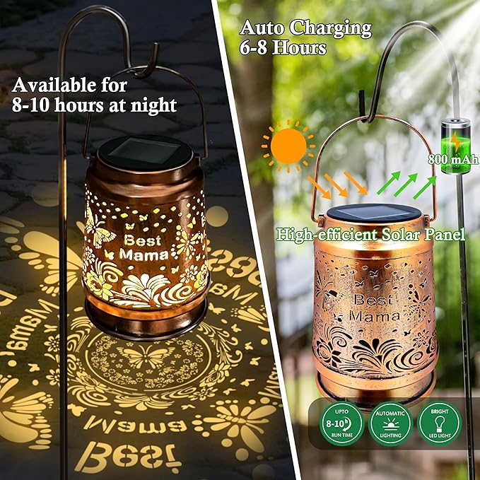 KY&BOSAM Solar Lanterns Outdoor Waterproof Butterfly Garden Decor Hanging Solar Lights Outdoor Gifts for Women Mom Grandma Metal Decorative LED Lanterns for Yard, Patio,Backyard,Porch,Pathway Decor