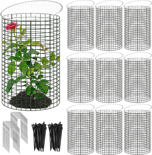 30 Pcs 24'' x 12'' Large Wire Plant Protector from Animals With Metal Cover, 10 Pack Metal Plant Cage Chicken Wire Cloche with 10Pcs Metal Covers to Keep Animals Out, Garden Protection Bunny Barricade