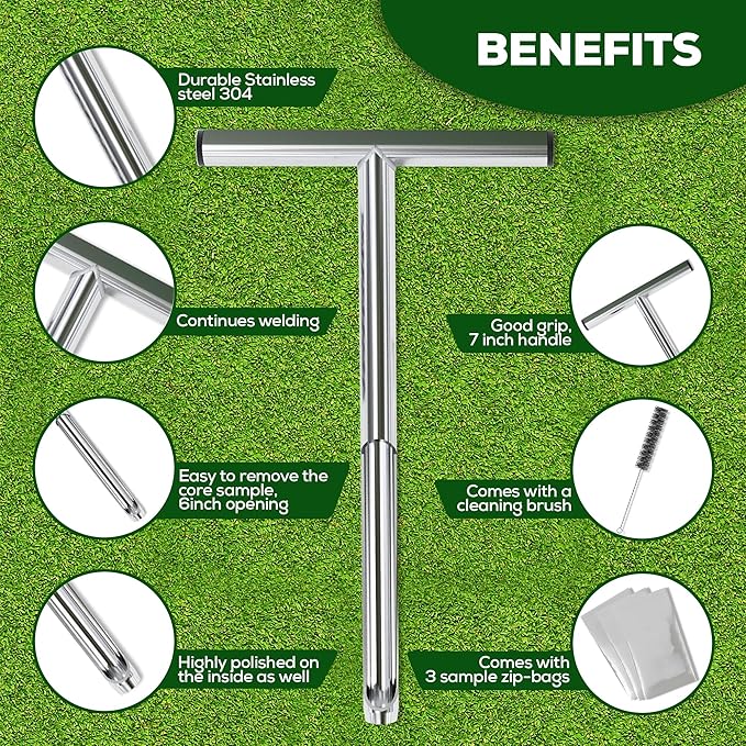 SturdyShape Soil Probe Sampler Test Kit 12in. The Core Sampling Tool Comes with 5Bags, 1Brush, 5Labels.