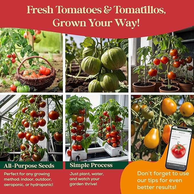 14 Tomatillo & Tomato Seeds for Planting Variety Pack - 990+ Non-GMO Heirloom Vegetable Seeds for Growing Tomato Indoor & Outdoor: Cape Gooseberry, Cherry, Flame, Roma, Pink, Beefsteak Tomatoes