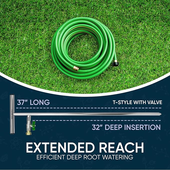 Varomorus Stainless Steel Deep Root Tree Watering Tool Irrigation System Wand T-Handle with Valve