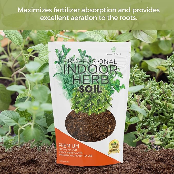 Professional Indoor Herb Plant Soil | Large 2.2 Quarts Ready to Use for Kitchen Herbs, Gardens, Cooking Herbs | Peat Moss, Coco Coir, Perlite, Dolomite | Made in USA