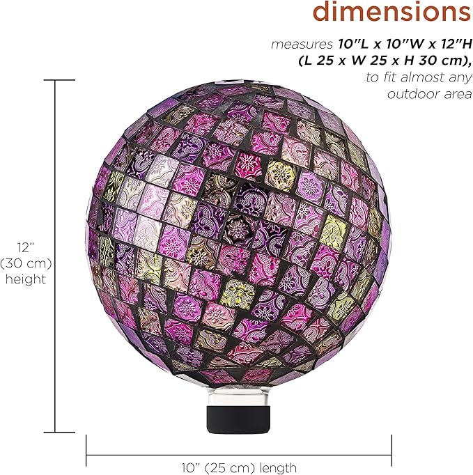 Alpine Corporation 10" Diameter Indoor/Outdoor Glass Mosaic Gazing Globe Yard Decoration, Pink