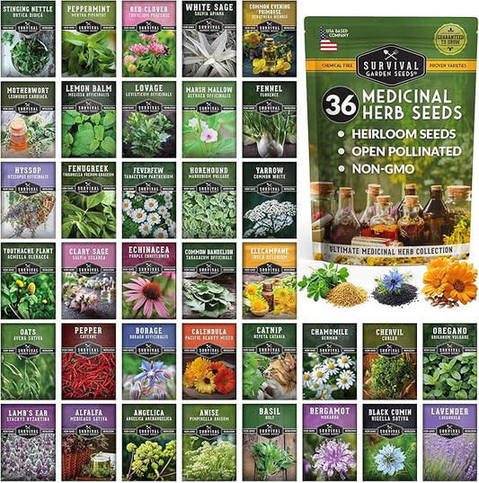 Ultimate Medicinal Herbs Collection - 36 Variety Pack of Herb Seeds for Growing Essential Healing Plants - Mixed Assortment for Homesteaders - Non-GMO Heirloom Varieties - Survival Garden Seeds