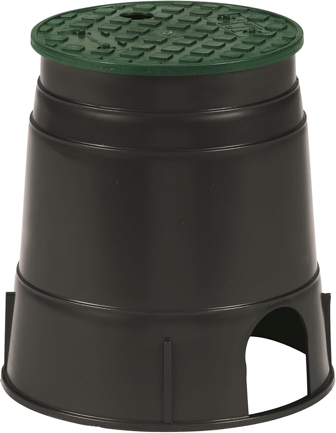 Rain Bird CPVB6RND Professional Series 6" Round Sprinkler Valve Box, Black with Green Lid, 9.5" High