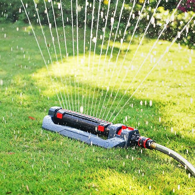 Eden 94094 3-Way Turbo Oscillating Sprinkler for Large Yard and Lawn W/Quick Connector Starter Set-Covers up to 4,000 sq. ft.