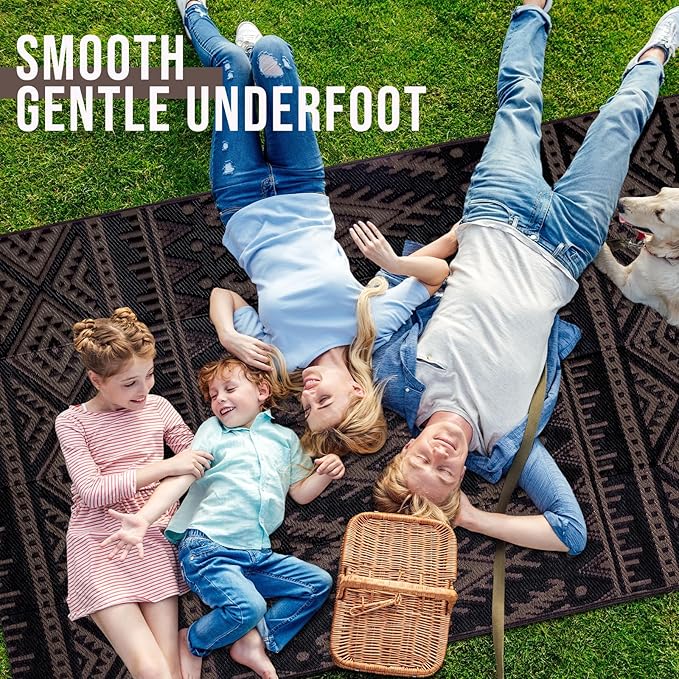 OLANLY Outdoor Rug Waterproof 5x8 ft, Reversible Outdoor Plastic Straw Rug, Boho Patio Rug, Indoor Outdoor Carpet, RV Mat Outside for Patio, Camp, Picnic, Balcony, Deck, Backyard, Black & Brown