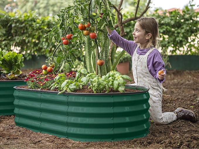 Galvanized Raised Garden Beds Outdoor // 4×2×1 ft Planter Raised Beds for Gardening, Vegetables, Flowers // Large Metal Garden Box (Dark Green) // Patented Tool-Free Design