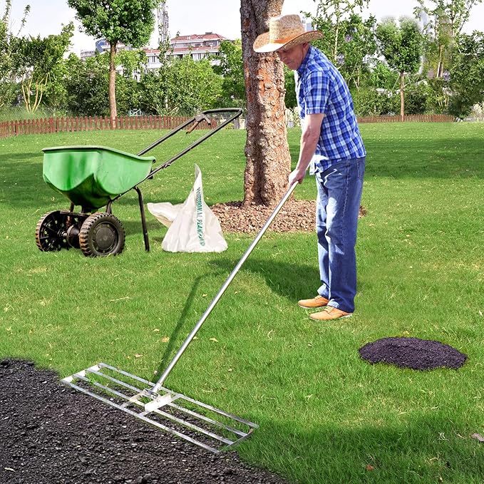Scalebeard Lawn Leveling Rake,7FT 30 X10In Lawn Leveling Tool, Effort Saving & Adjustable Handle Heavy Duty Lawn Leveler for Yard Garden Golf Course Dirt Leveler