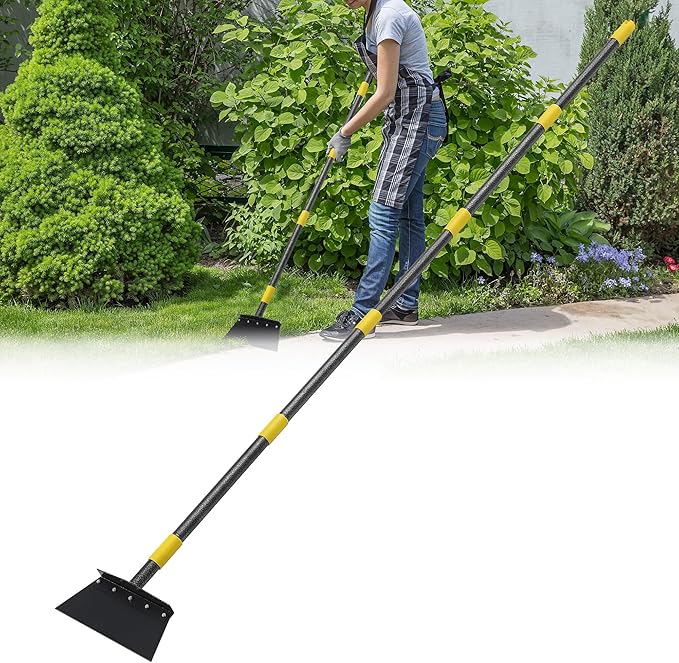 Garden Cleaning Shovel, 76" Adjustable Floor Scraper Long Handle Heavy Duty Tool, Multifunctional Flat Shovel Gardening Tools for Digging, Weeding,Scraping, Ice Remove (2 Blades)