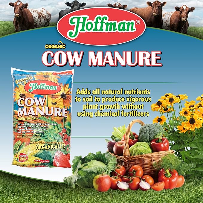 Hoffman Organic Cow Manure Vegetable and Flower Garden Fertilizer, 1-1-1 Formulation, 20lbs
