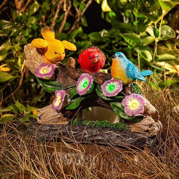 Malister Bird Figurines with Color Changing Solar Light Garden Decor, Outdoor Decor Garden Statues, Gnome Decor Garden Art Outdoor Statues Patio Decor Lawn Yard Art, Statue Gifts