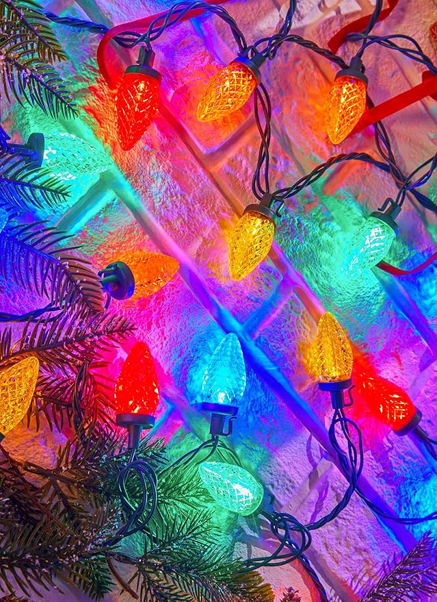 Solar Christmas Lights Outdoor, 2 Pack 50 LED C9 Strawberry String With Timer & 8 Modes, Waterproof Solar Christmas Tree for Outside Garden Patio Party Decor, Multicolor