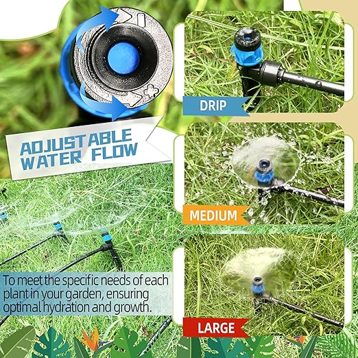 30PCS Push-to-Fit Drip Irrigation Emitters for 1/4 inch Irrigation Tubing, Adjustable 360 Degree Vortex Drip Emitters with Stake, Irrigation Dripper Sprinklers for Drip Irrigation System