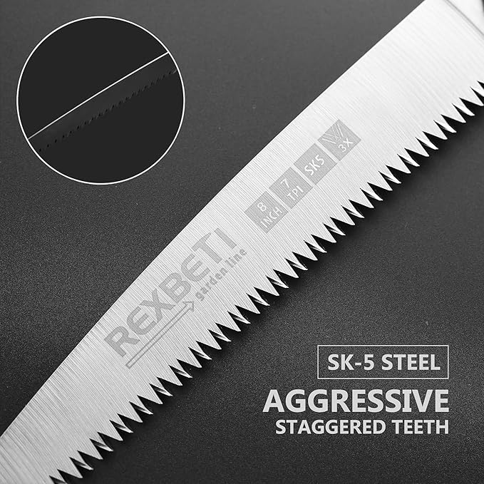 REXBETI Folding Saw, Compact Design 8 Inch Blade Hand Saw for Wood Camping, Dry Wood Pruning Saw with Hard Teeth, Quality SK-5 Steel