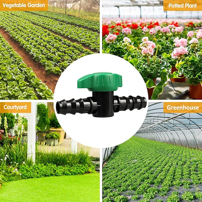 1/2 Inch Drip Irrigation Barbed Valve, 15 Pcs Barbed Switch Valves Drip Line Parts for 1/2" Drip Tubing (.570-.620" ID), 1/2 in. in-line Barbed Shut Off On Valve for Garden Irrigation System