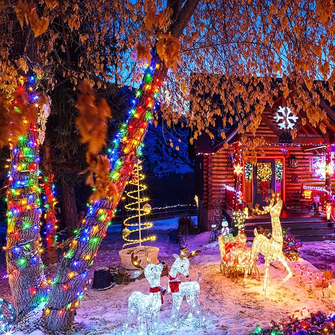 JMEXSUSS 8 Modes Christmas Tree Lights Multicolor, 250 LED Multicolor Christmas Lights Indoor, 91.5ft Green Wire Waterproof Christmas Lights Outdoor for Tree Party Garden Patio Christmas Decoration