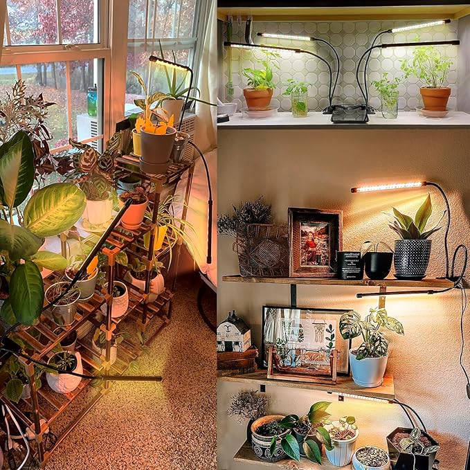 2 Heads Clip Grow Light with V-Shaped Design, Full Spectrum Grow Lights for Indoor Plants, Adjustable 360° Gooseneck Grow Lamp, 3/9/12H Timer & 10 Dimming Levels for Seed Starting(2 Pack)