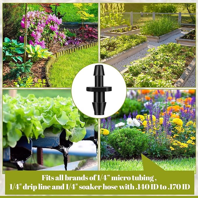 100 Pcs Drip Irrigation Fittings Barbed Connectors Barb Adapter Coupling 1/8" - 1/4" Barbed Coupling Fitting Irrigation Watering Tubing Connectors Hydroponics for Flower Pot Garden