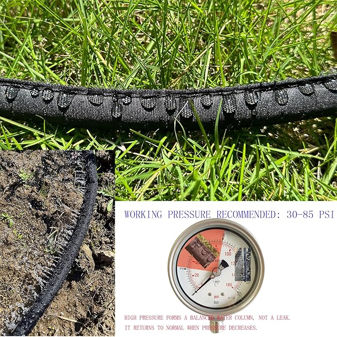 Flat Soaker Hose 50 100 FT for Garden Beds, 100Ft 1/2" Linkable Consistent Drip Irrigation Hose Save 80% Water, Leakproof Heavy Duty Double Layer Sprinkler Hose