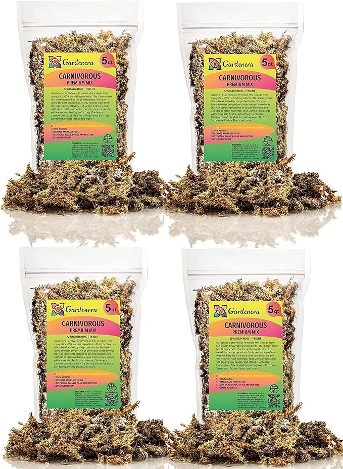 Sphagnum Moss Potting Mix for Carnivorous Plants - 20 Quart - Moss and Perlite Blend for Potting Venus Fly Traps, Sarracenia, Pitcher Plants (4 Bags of 5QT)