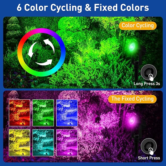 T-SUNUS Solar Spot Lights Outdoor Color Changing, Solar Landscape Spotlights RGB Lighting Waterproof IP65 Wall Lamp 9.8ft Cable for Patio, Pathway, Yard, Garden, Holiday Decoration (Multi-Color)