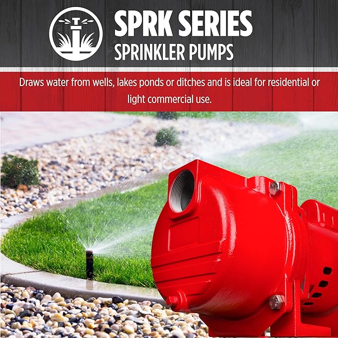Red Lion RL-SPRK-150-BR 115/230 Volt, 1.5 HP, 71 GPM Cast Iron Sprinkler/Irrigation Pump with Brass Impeller, Red, 97101502