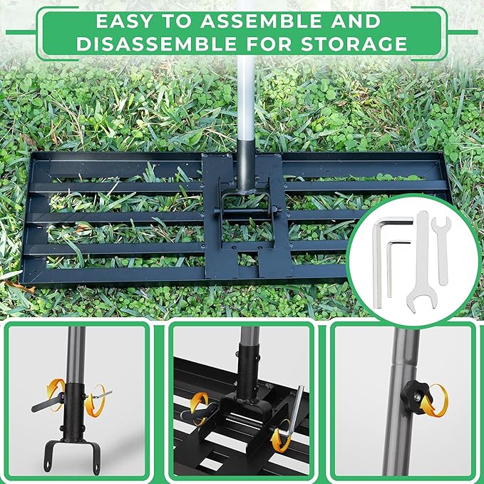 Smartini & Co Lawn Leveling Rake Garden Tools – 30 x 10 Inch Garden Rake Heavy Duty Metal Rake – Stainless Steel Adjustable Handle Yard Rake for Sand, Gravel, Soil – Easy Assembly Lawn Care Sand Rake