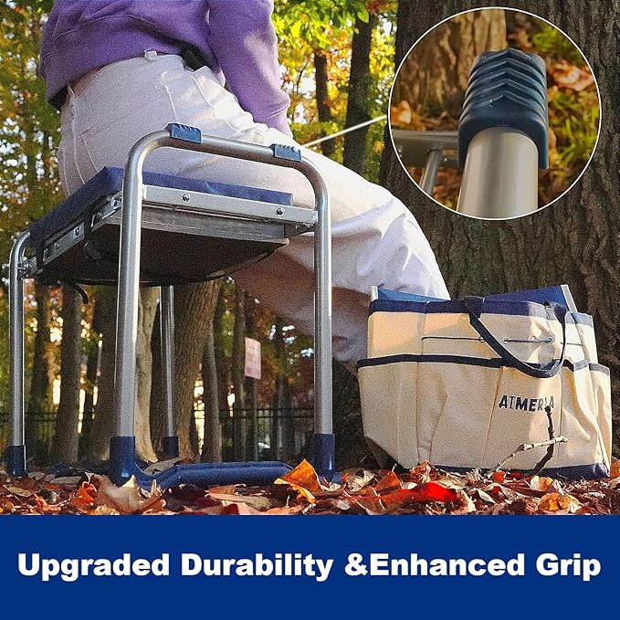 K5 Foldable Garden Kneeler Seat Heavy Duty (Detachable Cloud Kneeler Pad) Garden Stool - 2 Large Capacity Garden Tool Bags with Pockets - Portable Garden Bench for Indoor and Outdoor