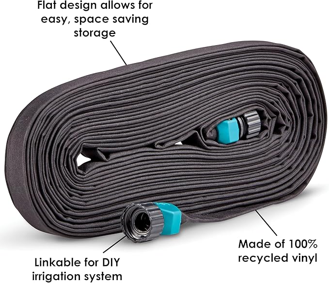 Gilmour 25' Black Flat Weeper Soaker Hose for Garden Beds, Drip Irrigation Outdoor Hose, Flexible Garden Hose for Vegetable Gardens, Flower Beds, Lawns, and Orchards