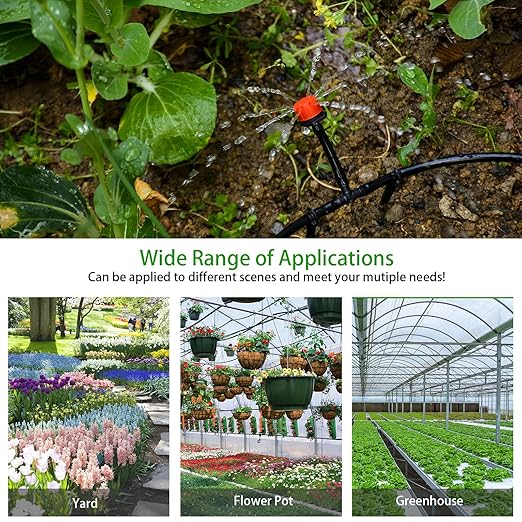 280 Pcs Drip Irrigation Kit, 147FT Garden Watering System 1/2 1/4 in Distribution Tubing Hose Automatic Patio Misting System Micro Automatic Drip Irrigation for Plant Garden Greenhouse Patio Lawn