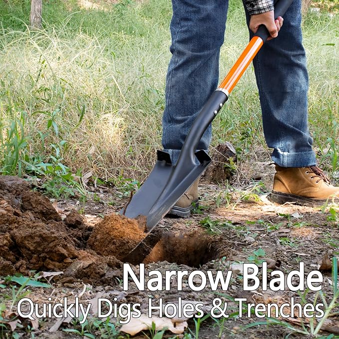 Shovel for Digging, Heavy Duty Shovel with Fiberglass Handle, Metal Shovel for Gardening, 58 Inches