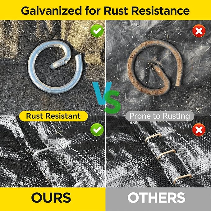 Landscape Fabric Pins Combo - 8 Inch Circle Top Pins & U-Pins, Thicker 8 Gauge Galvanized Weed Barrier Staples, Wider 1.5-Inch Top Garden Support Stakes (20 Circle Top+20 U Shape)