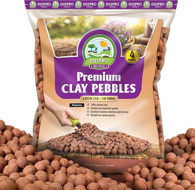 DUSPRO RECYCLE 4 Quarts Clay Pebbles for Plants, 13mm-14mm Leca Balls, Hydroton Clay Pebbles for Indoor Plants, Hydroponic Growing, Plants Drainage, Aquaponics
