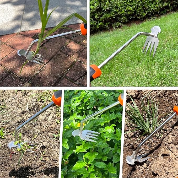 Weed Remover Tool,2024 New Weeding Tools Gardening,Weed Puller Tool with Long Handle (Plastic Handle Silver)