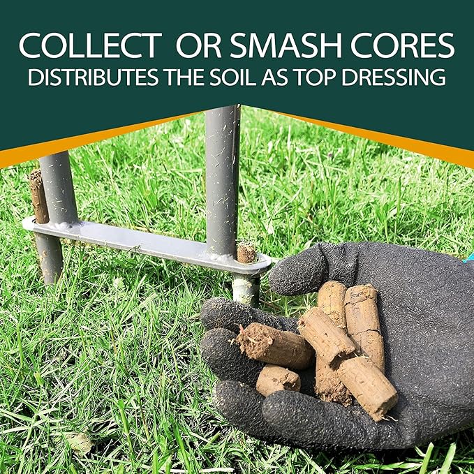 Walensee Lawn Coring Aerator, Manual Grass Dethatching Turf Plug, Core Aeration Tool Heavy Duty Aerator for Compacted Soils and Lawns to Prevent Lawn Run-Off and Soil Compaction