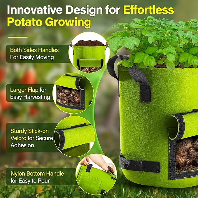 Suntee 6 Pack 20 Gallon Potato Grow Bags with Flap, Thickened Nonwoven Fabric Grow Bags for Growing Potatoes, Colorful Plant Grow Bags Pots Gardening Vegetable Potato Growing Bags with Durable Handles