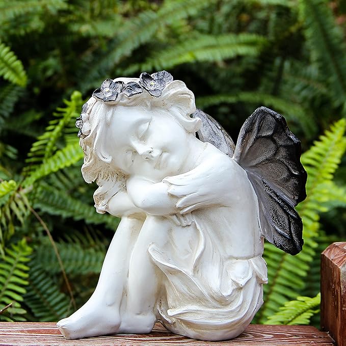 Leekung Angel Statue with Solar Powered Light for Garden Decor,Garden Statues for Patio Yard Porch Lawn Outdoor Decor,Angels Garden Sculptures & Statues,Angel Figurines Memorial Spiritual Gifts